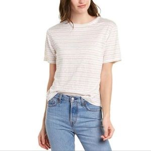 Vince Linen Stripes Purple Brown and Orange Stripe White Short Sleeve Shirt Sz L